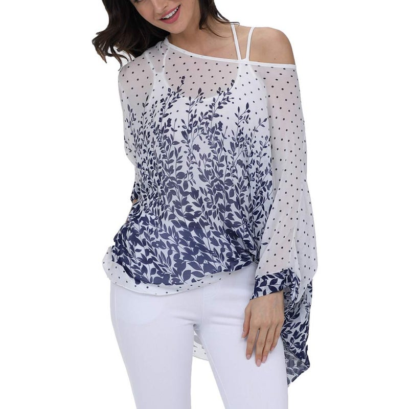 Ckikiou Plus Size Batwing Flowy Semi Sheer Chiffon Blouse Tunic for Women Summer Floral Print Boho Beach Cover ups - Image 3